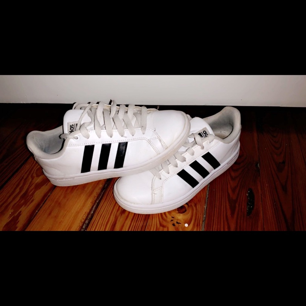 Adidas black & white 3 stripe cloud foam sneakers